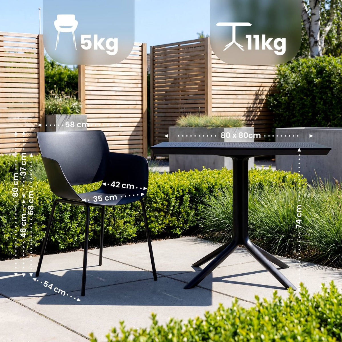 Tuinmeubelset Lirra met 4 stoelen zwart schwarz