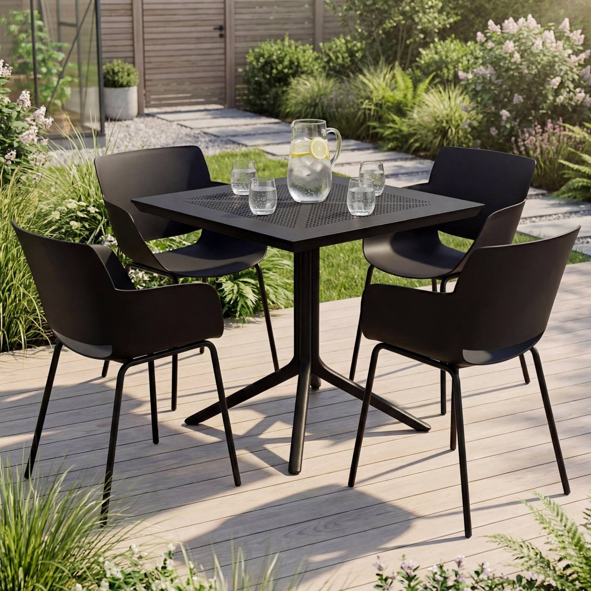 Tuinmeubelset Lirra met 4 stoelen zwart schwarz