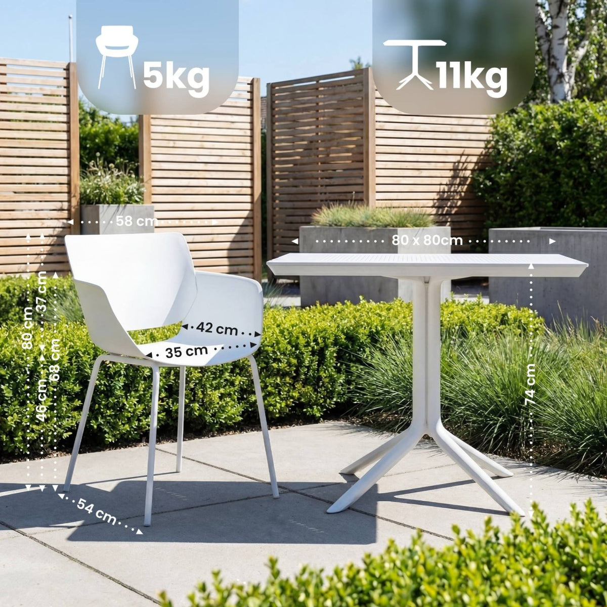 Tuinmeubelset Lirra met 4 stoelen wit weiß