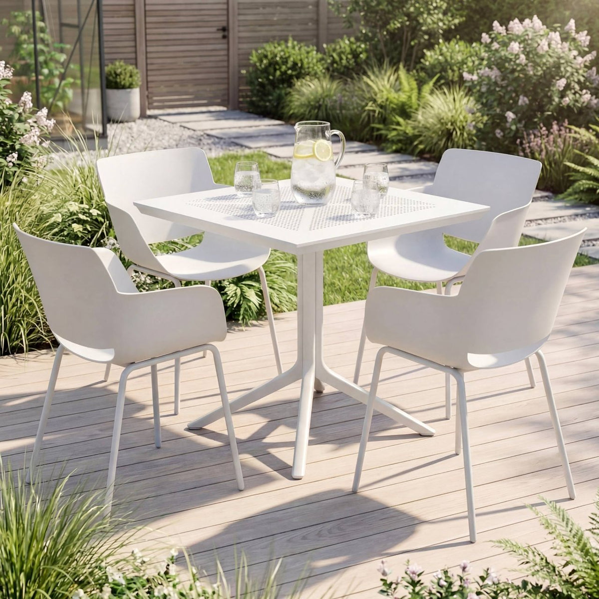 Tuinmeubelset Lirra met 4 stoelen wit weiß