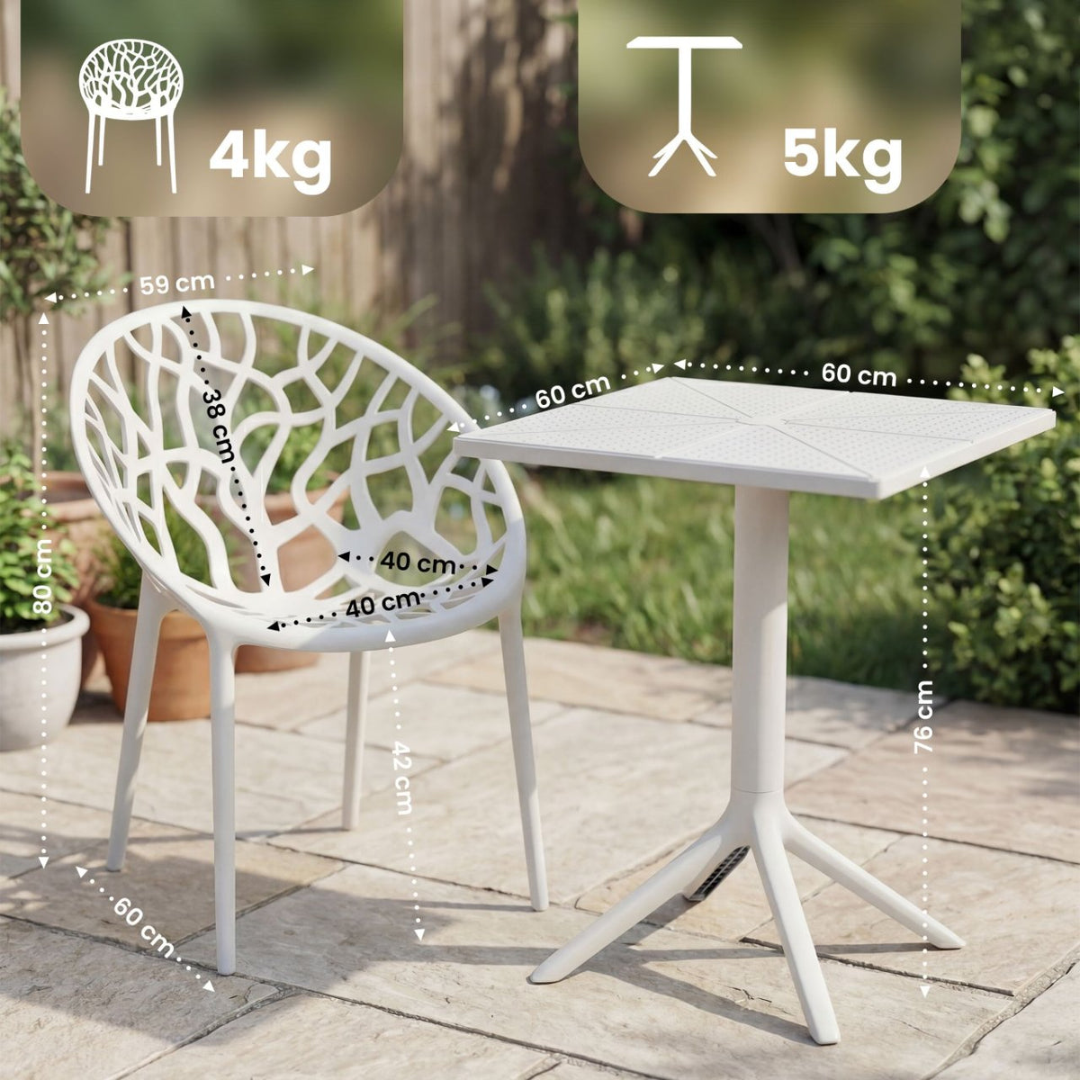 Tuinmeubelset Neriva met 4 stoelen wit weiß