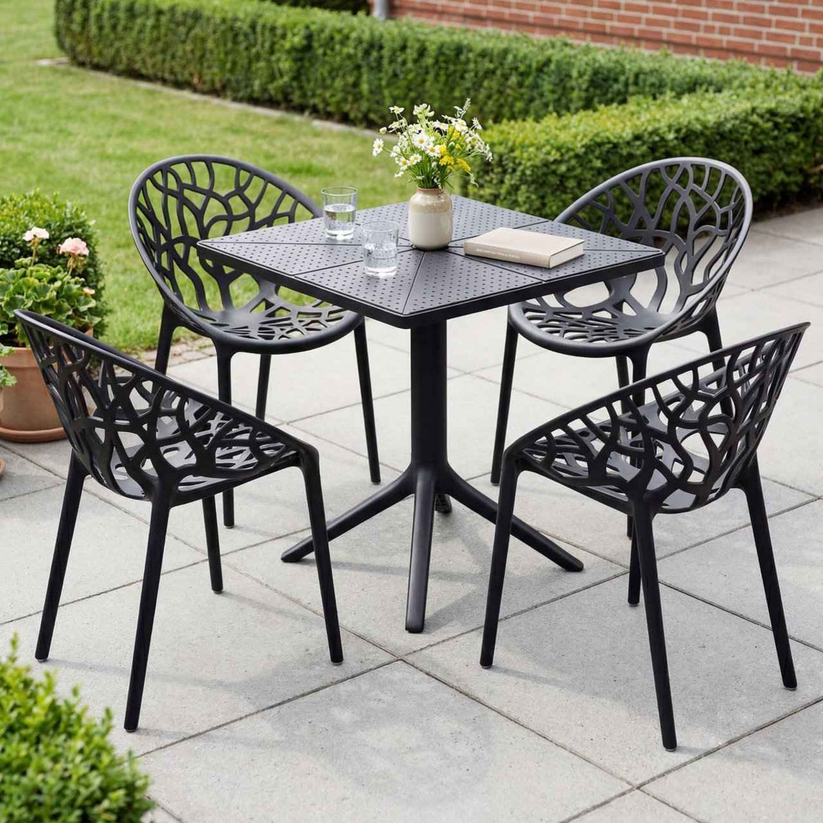 Tuinmeubelset Neriva met 4 stoelen zwart schwarz