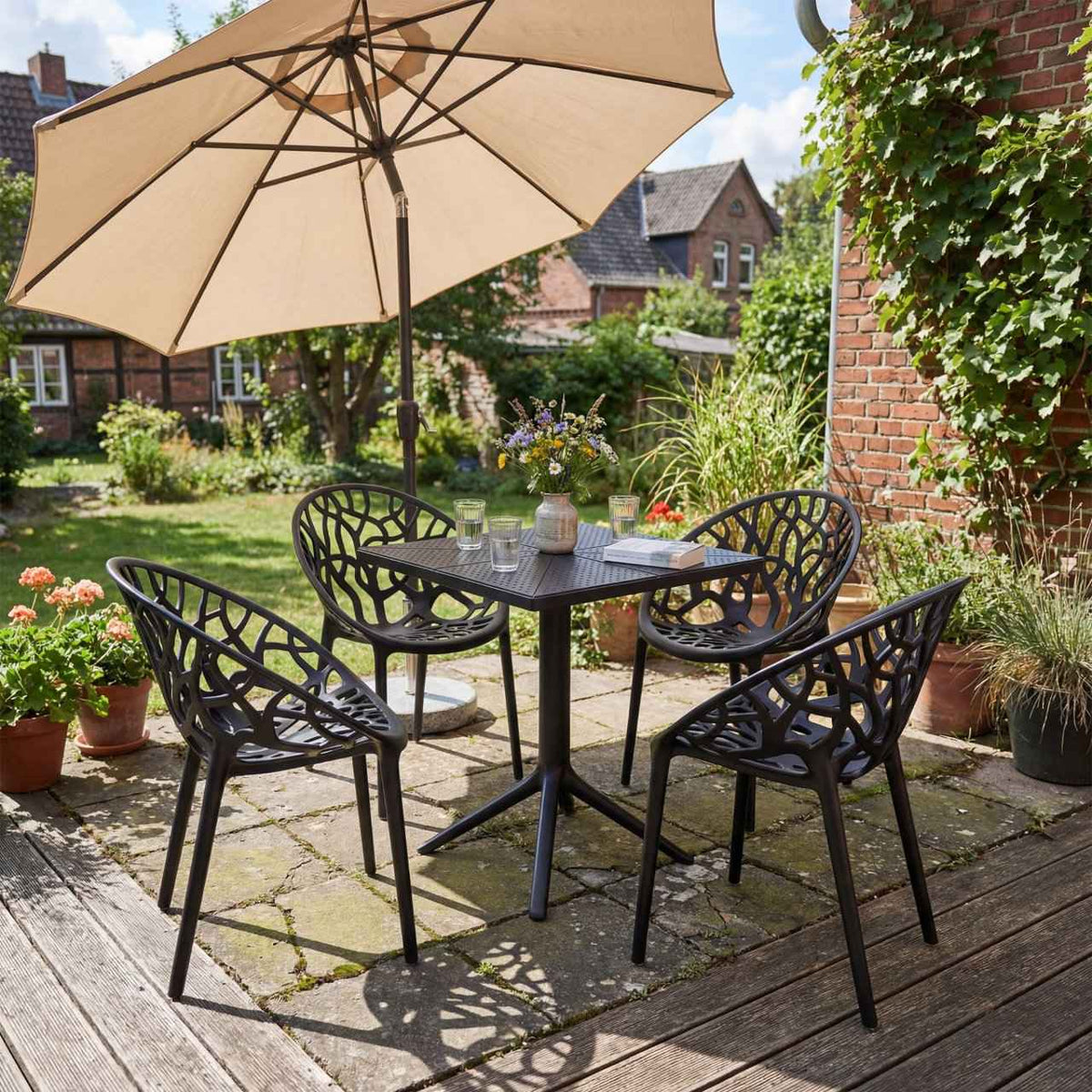 Tuinmeubelset Neriva met 4 stoelen zwart schwarz