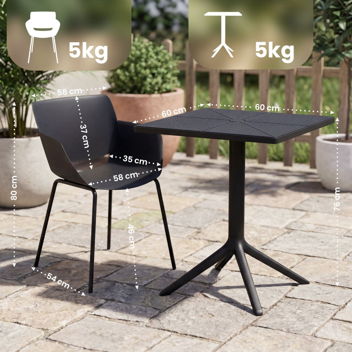 Tuinmeubelset Norva met 4 stoelen zwart schwarz
