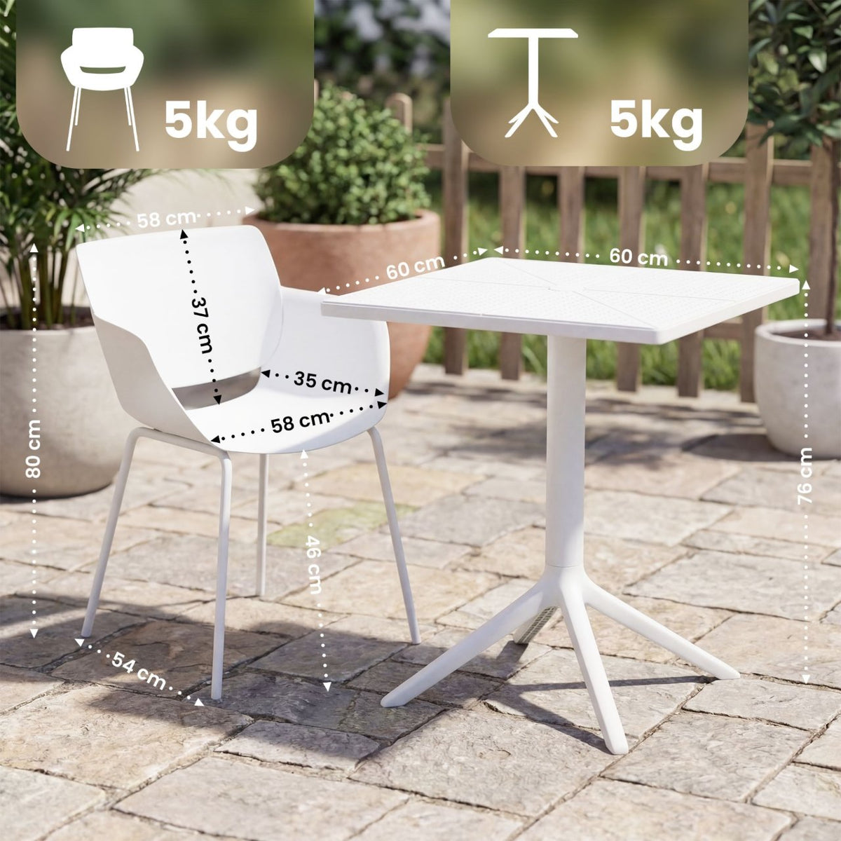 Tuinmeubelset Norva met 4 stoelen wit weiß