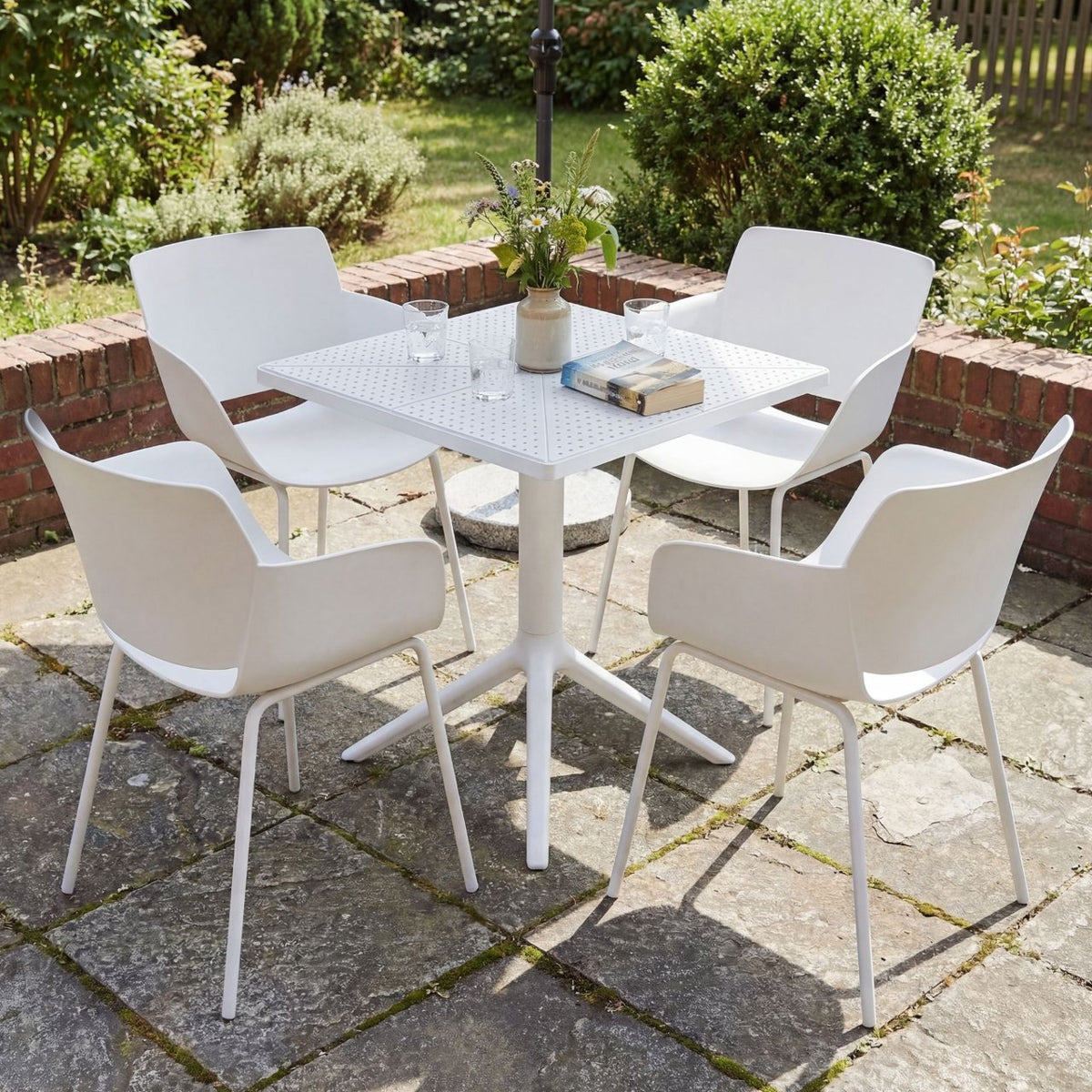 Tuinmeubelset Norva met 4 stoelen wit weiß