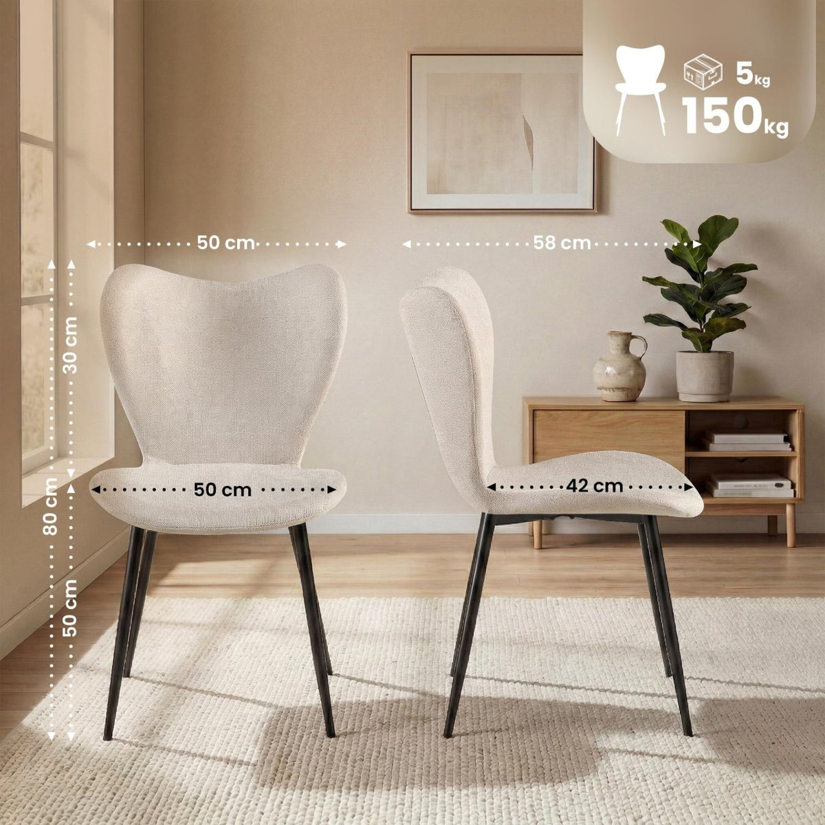 2er Set Esszimmerstuhl Maika Stoff creme