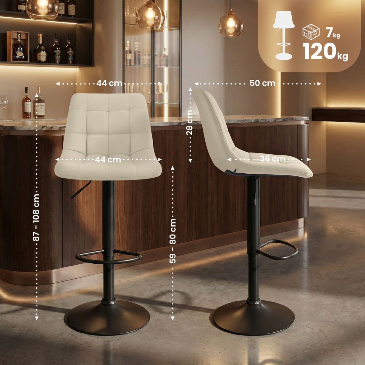 2er Set Barhocker Mapun Kunstleder creme