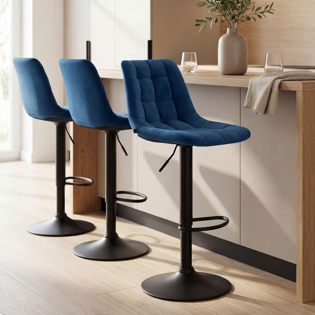 2er Set Barhocker Mapun Samt blau
