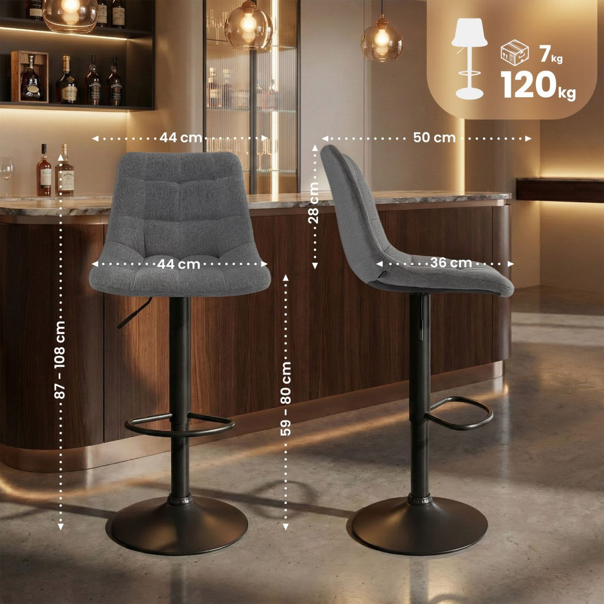 Barhocker Mapun Stoff grau