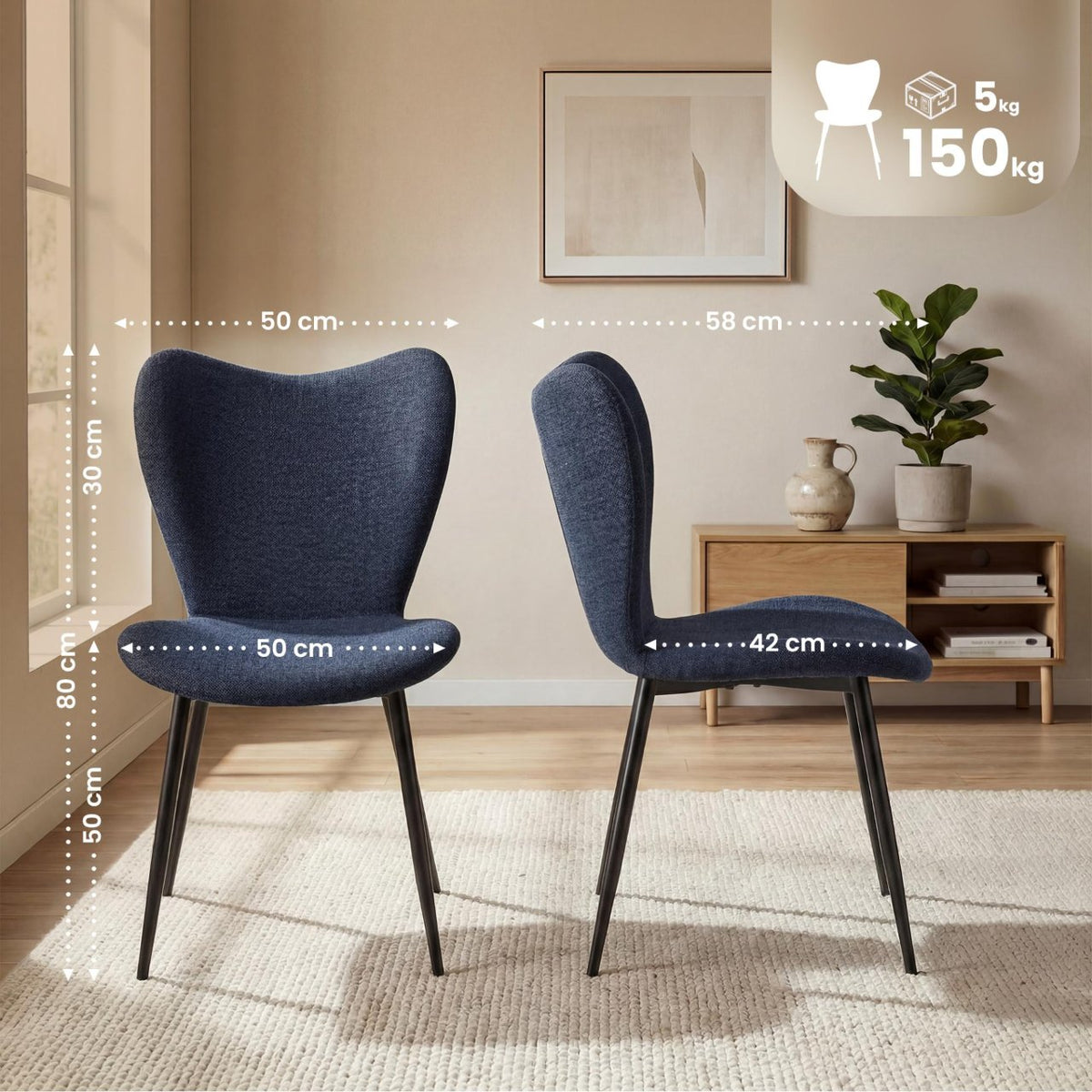 2er Set Esszimmerstuhl Maika Stoff blau