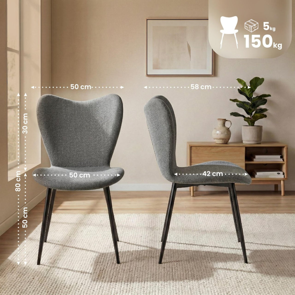 2er Set Esszimmerstuhl Maika Stoff grau