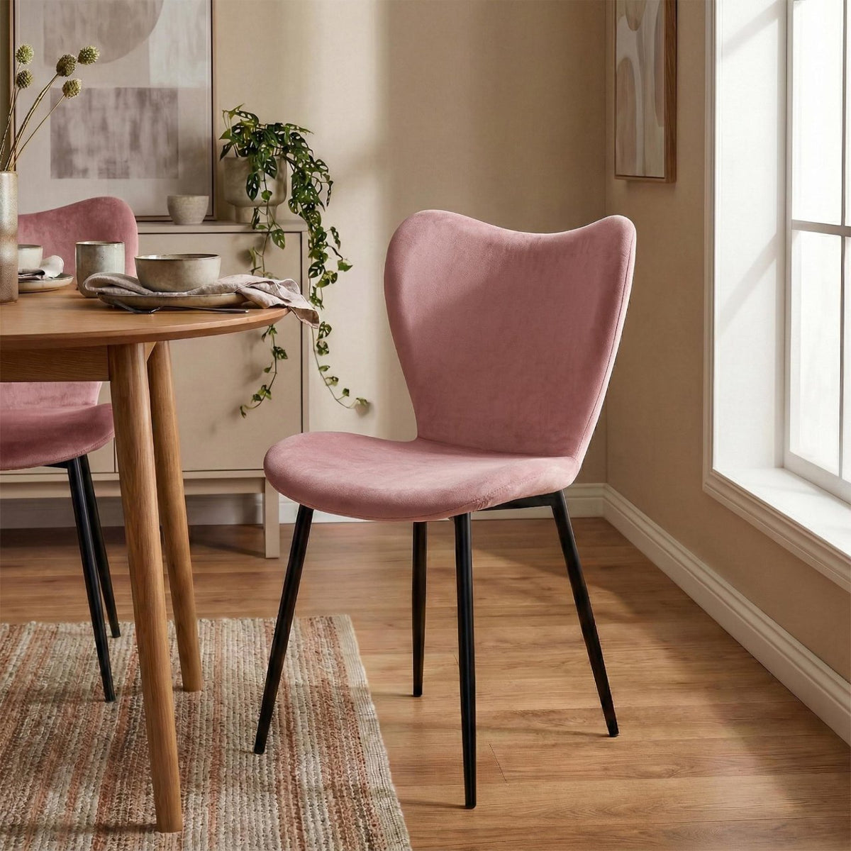 2er Set Esszimmerstuhl Maika Samt rosa