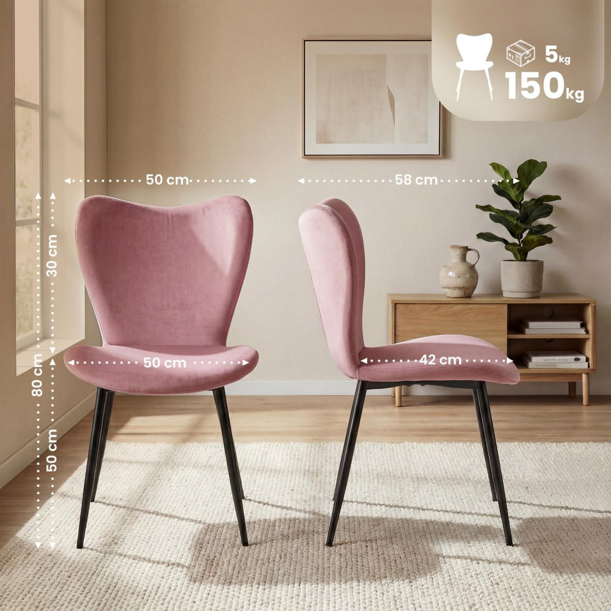 2er Set Esszimmerstuhl Maika Samt rosa