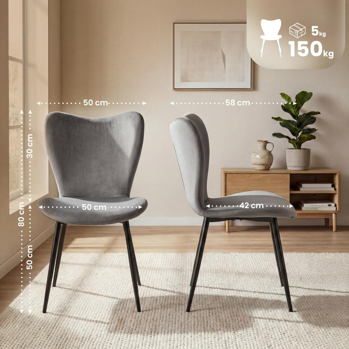 2er Set Esszimmerstuhl Maika Samt grau