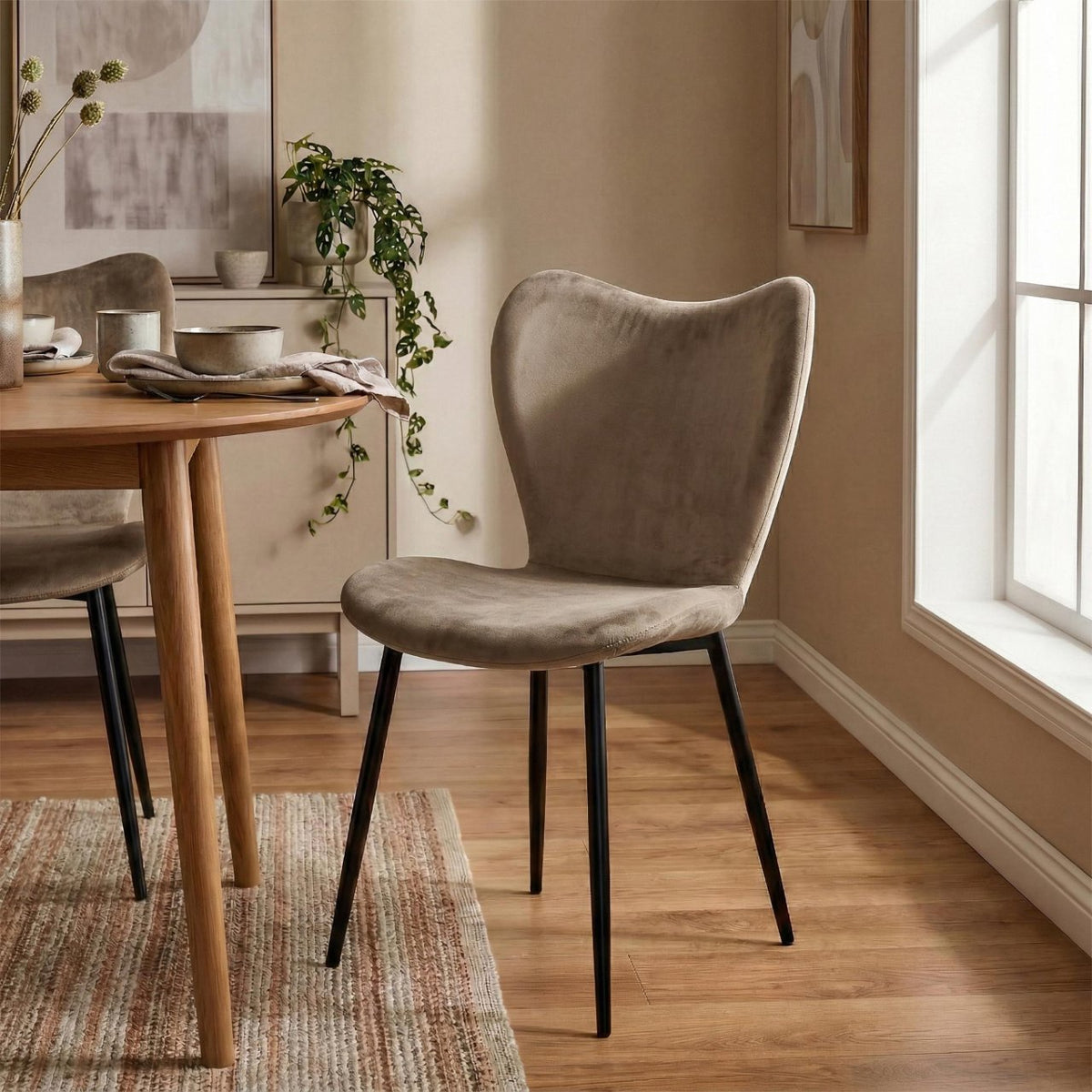 2er Set Esszimmerstuhl Maika Samt taupe