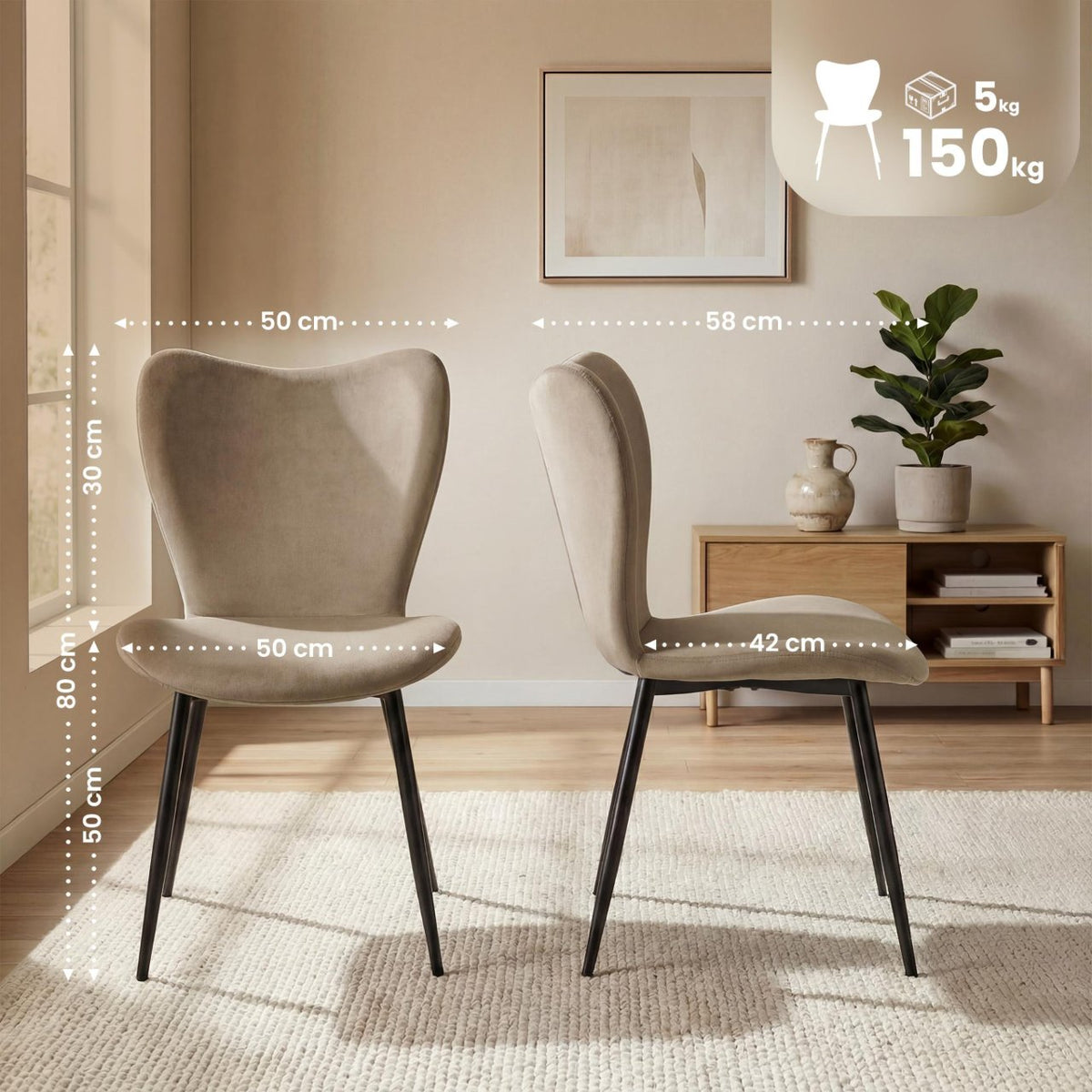 2er Set Esszimmerstuhl Maika Samt taupe