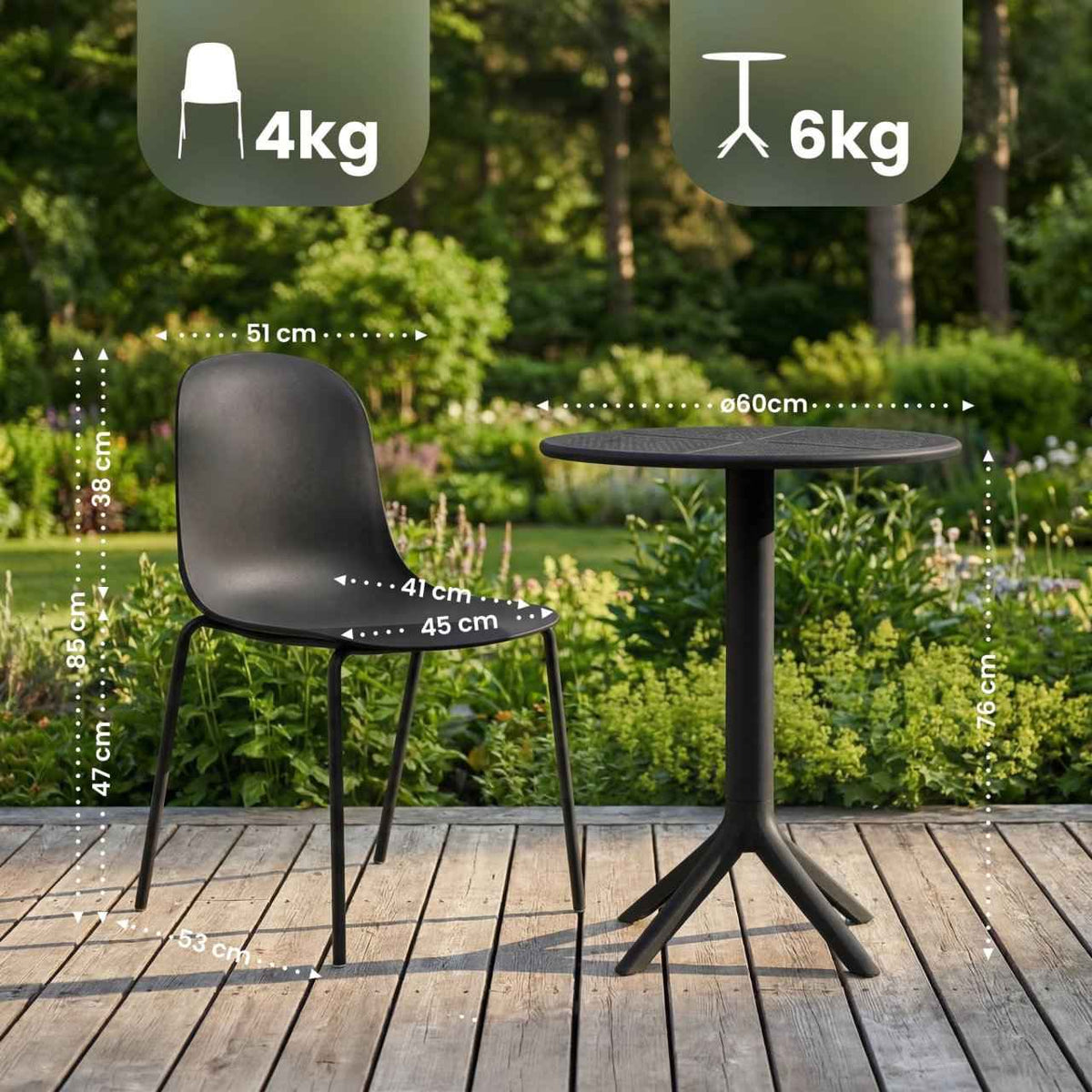 Gartenmöbel-Set Torin mit 2 Stühlen schwarz