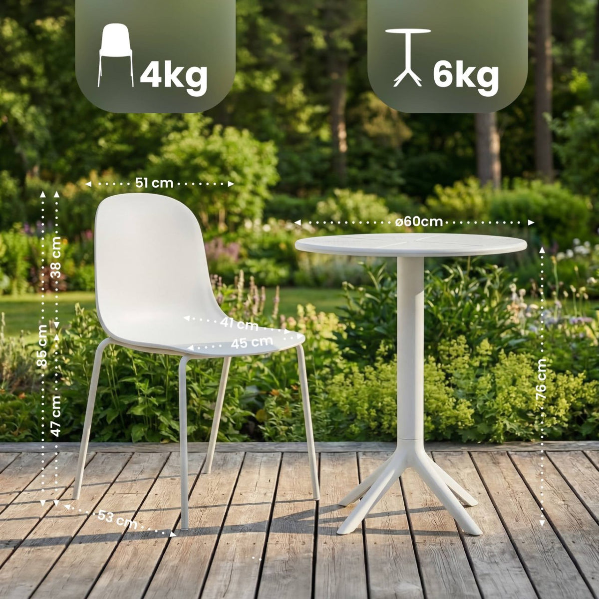 Gartenmöbel-Set Torin mit 2 Stühlen weiß