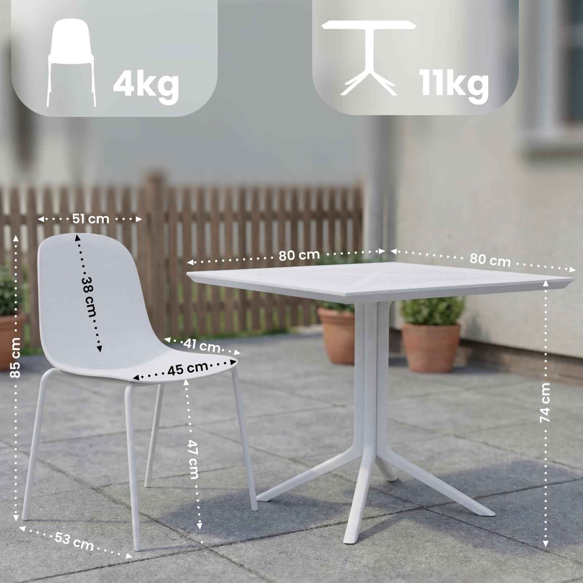 Gartenmöbel-Set Zeron mit 2 Stühlen weiß