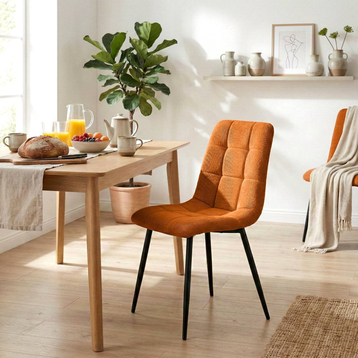 Set van 2 eetkamerstoelen Antibes ribstof oranje orange