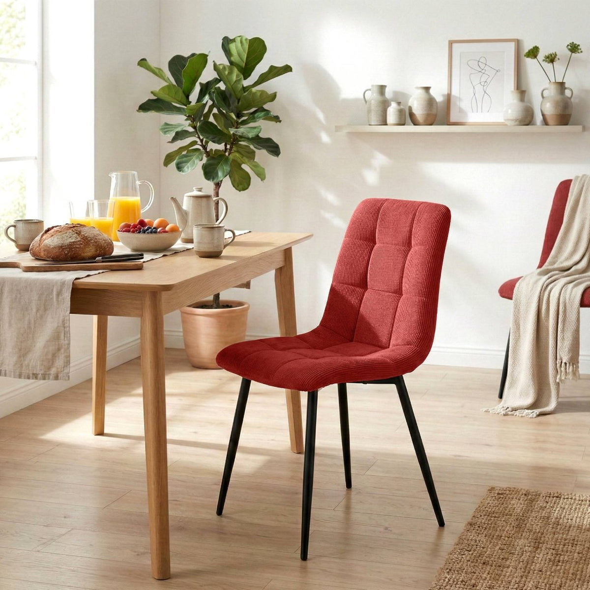 Set van 2 eetkamerstoelen Antibes ribstof bordeauxrood bordeauxrot