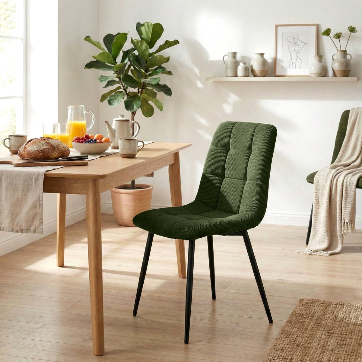 Set van 2 eetkamerstoelen Antibes ribstof groen grün