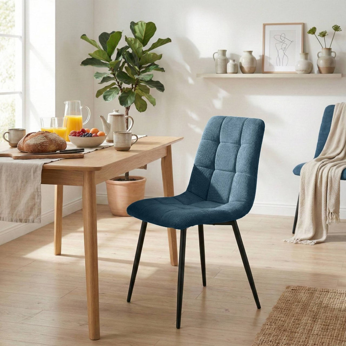 Set van 2 eetkamerstoelen Antibes ribstof blauw blau