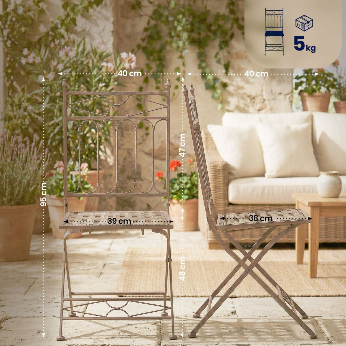2er Set Klappstuhl Asina antik braun