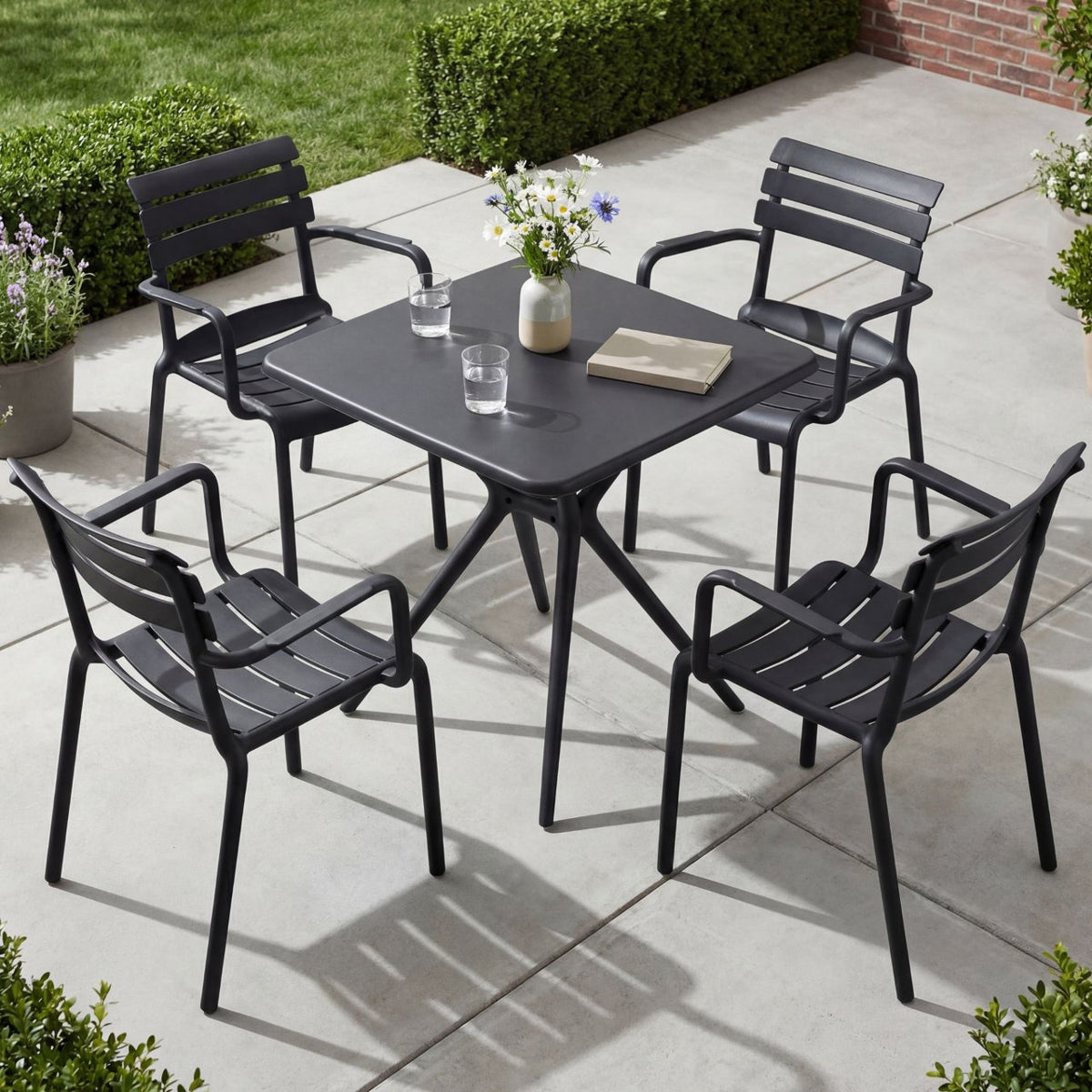 Tuinmeubelset Avena met 4 stoelen zwart schwarz