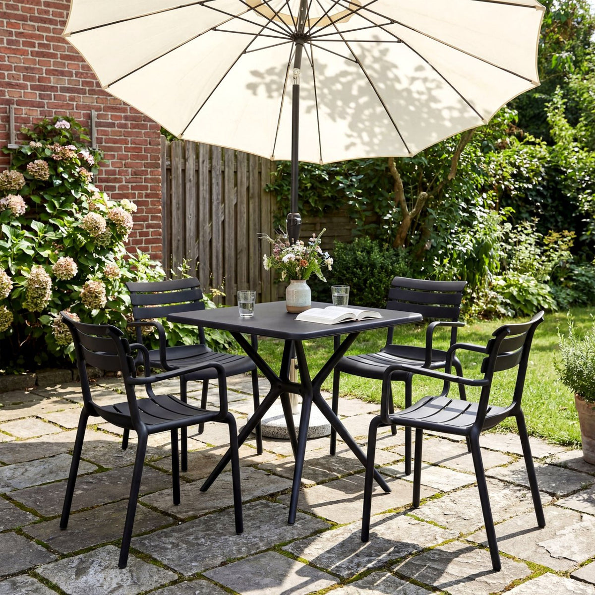 Tuinmeubelset Avena met 4 stoelen zwart schwarz