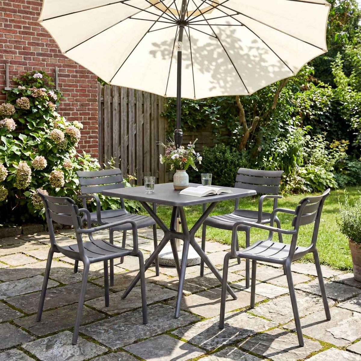 Tuinmeubelset Avena met 4 stoelen donkergrijs dunkelgrau