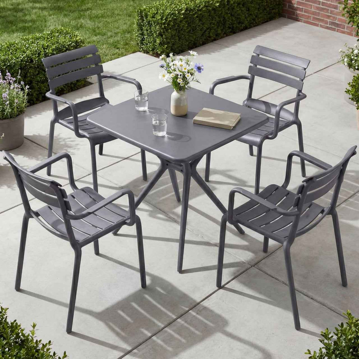 Tuinmeubelset Avena met 4 stoelen donkergrijs dunkelgrau