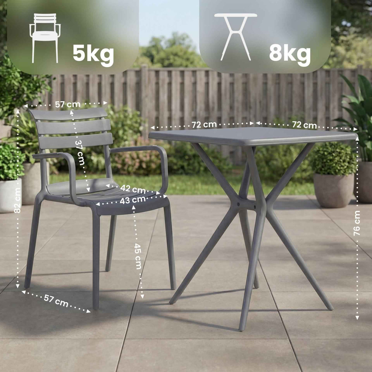 Tuinmeubelset Avena met 4 stoelen donkergrijs dunkelgrau