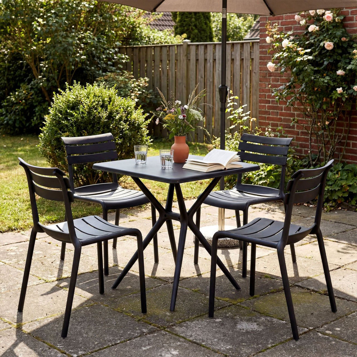 Tuinmeubelset Vela met 4 Stoelen zwart schwarz