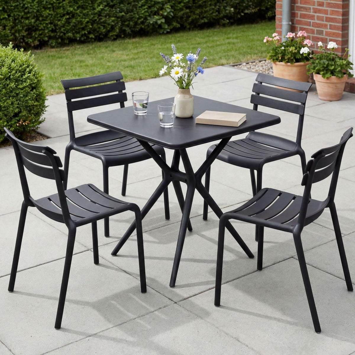 Tuinmeubelset Vela met 4 Stoelen zwart schwarz