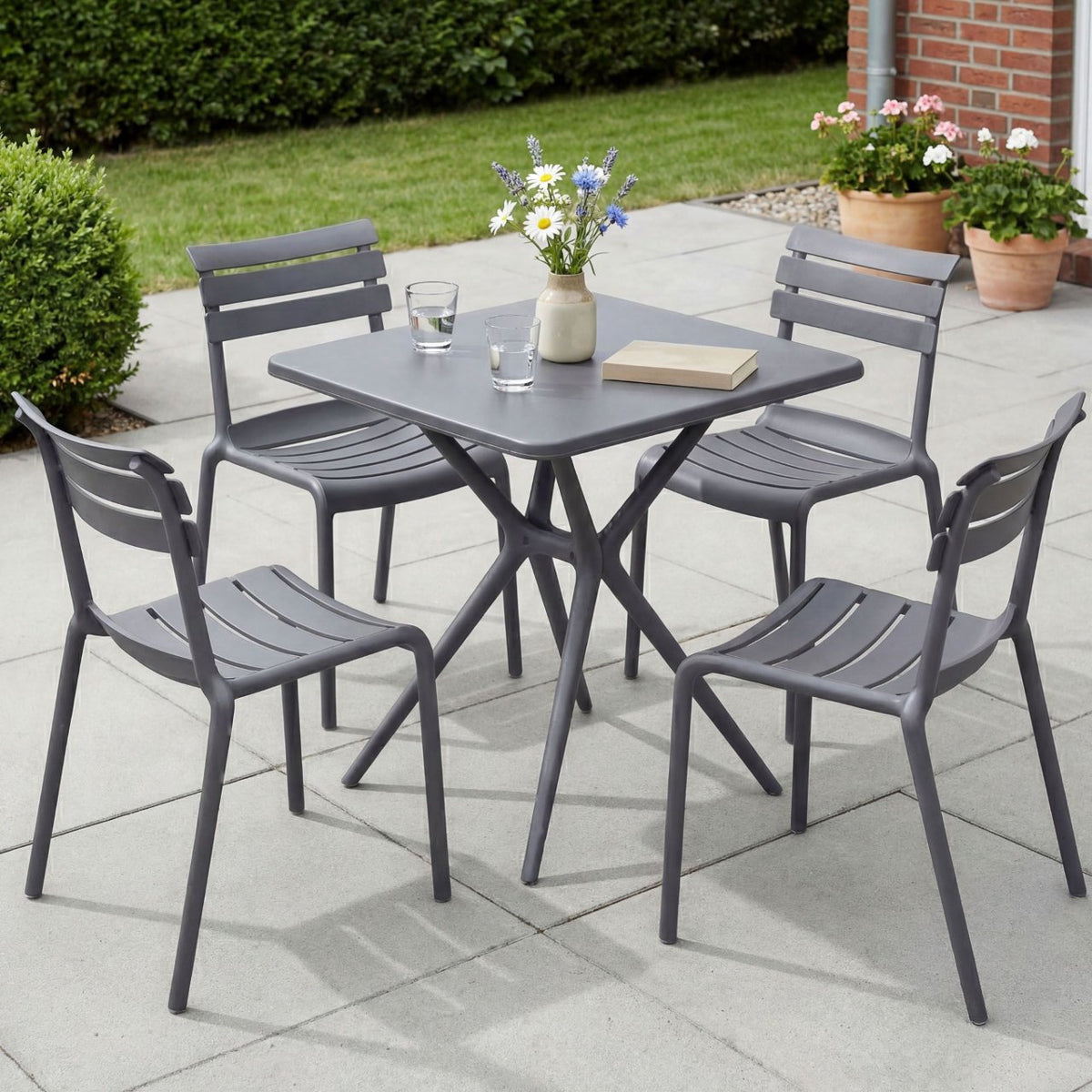 Tuinmeubelset Vela met 4 Stoelen donkergrijs dunkelgrau