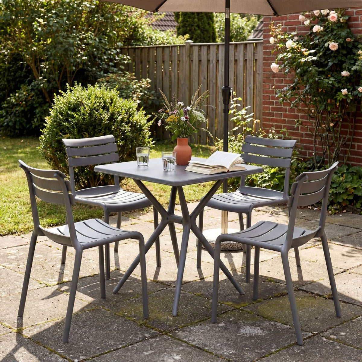 Tuinmeubelset Vela met 4 Stoelen donkergrijs dunkelgrau