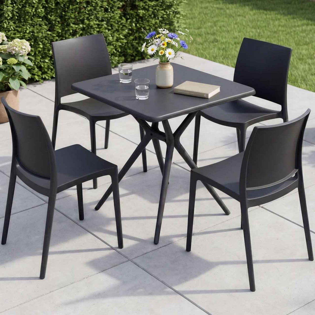 Tuinset Amino met 4 stoelen zwart schwarz