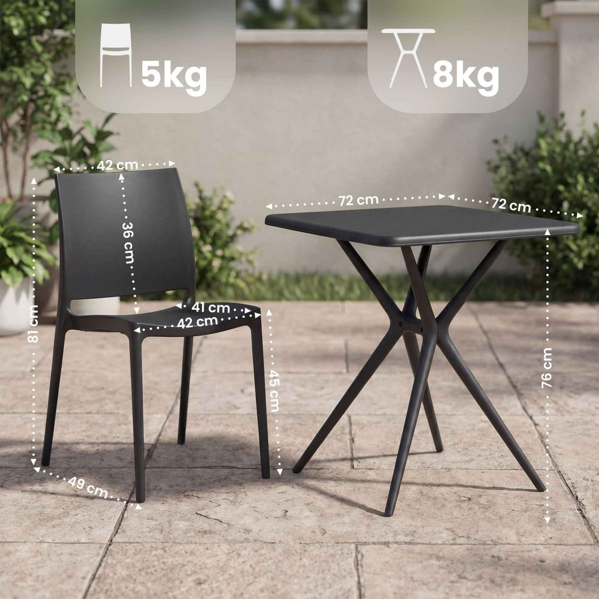 Tuinset Amino met 4 stoelen zwart schwarz