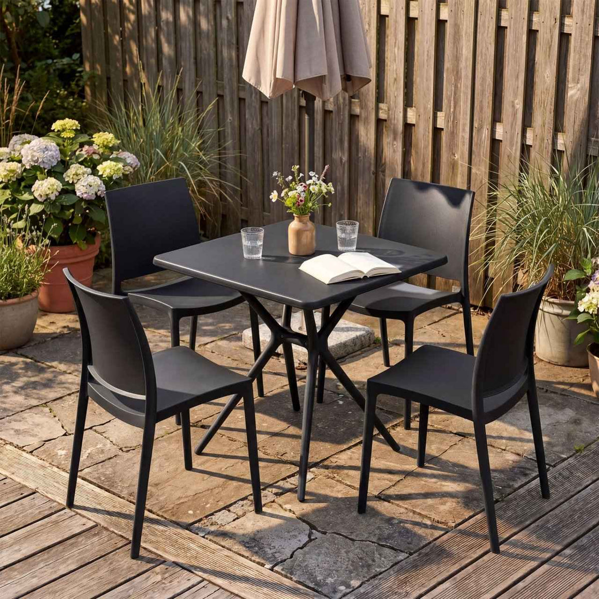 Tuinset Amino met 4 stoelen zwart schwarz