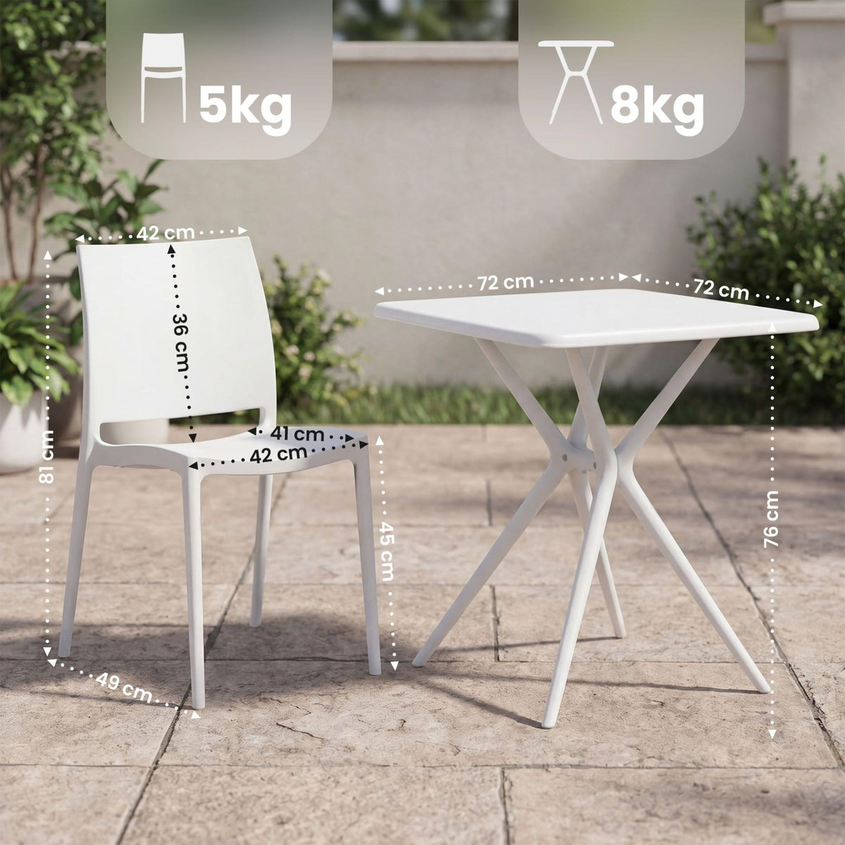 Tuinset Amino met 4 stoelen wit weiß