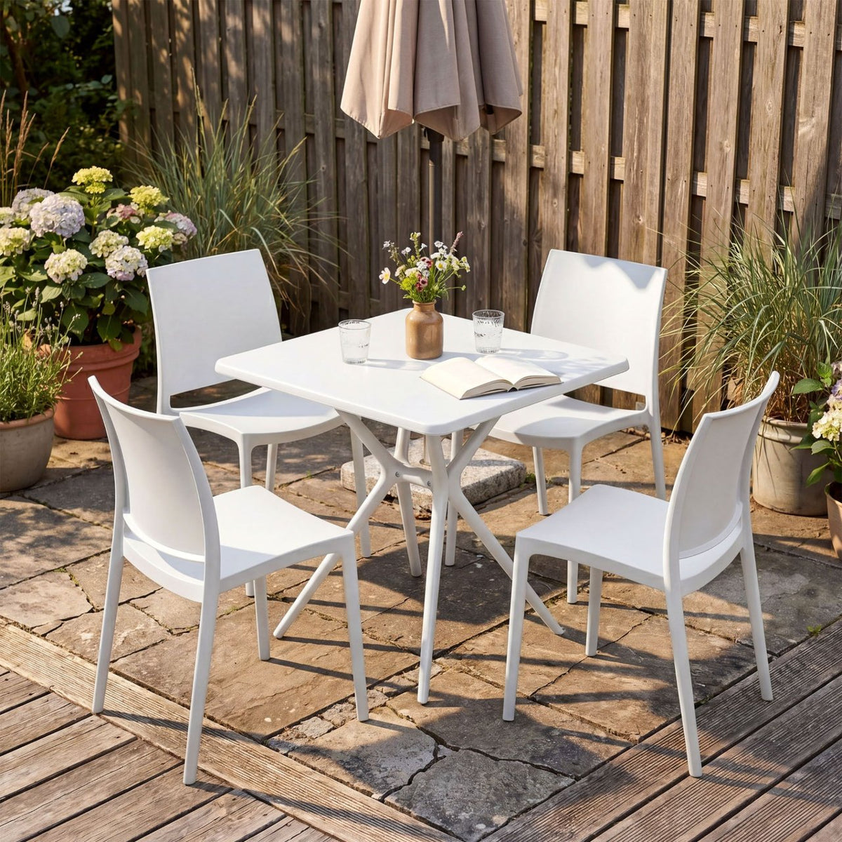 Tuinset Amino met 4 stoelen wit weiß
