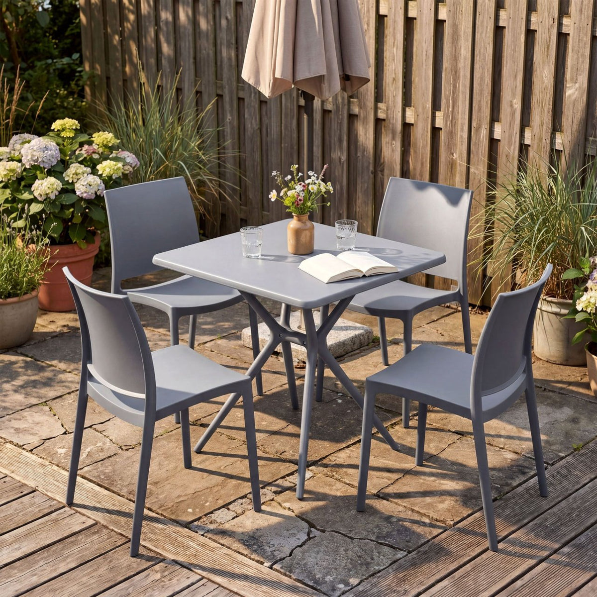 Tuinset Amino met 4 stoelen grijs grau