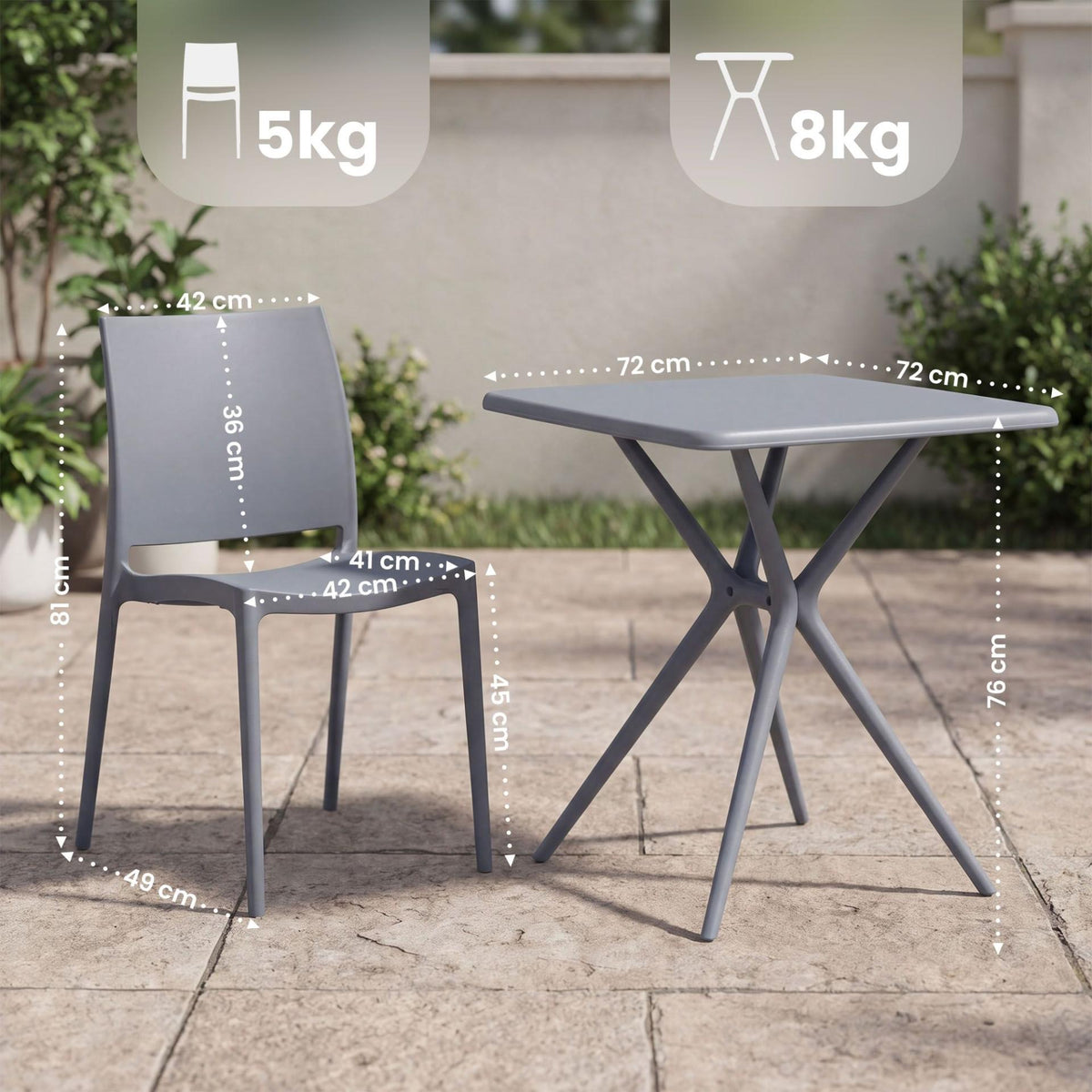 Tuinset Amino met 4 stoelen grijs grau
