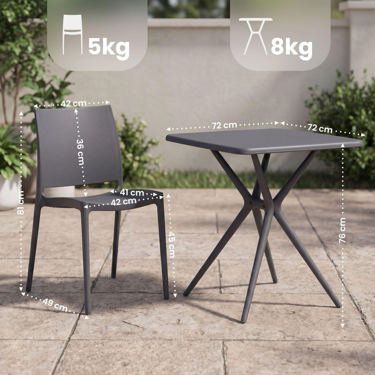 Tuinmeubelset Amino met 2 stoelen donkergrijs dunkelgrau