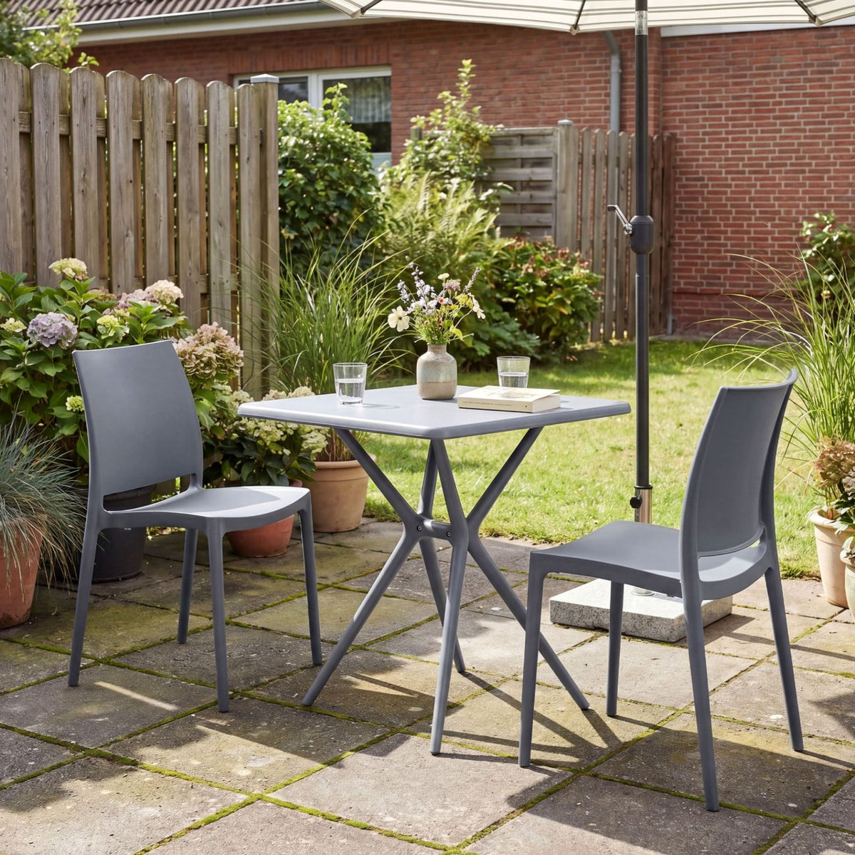 Tuinmeubelset Amino met 2 stoelen grijs grau