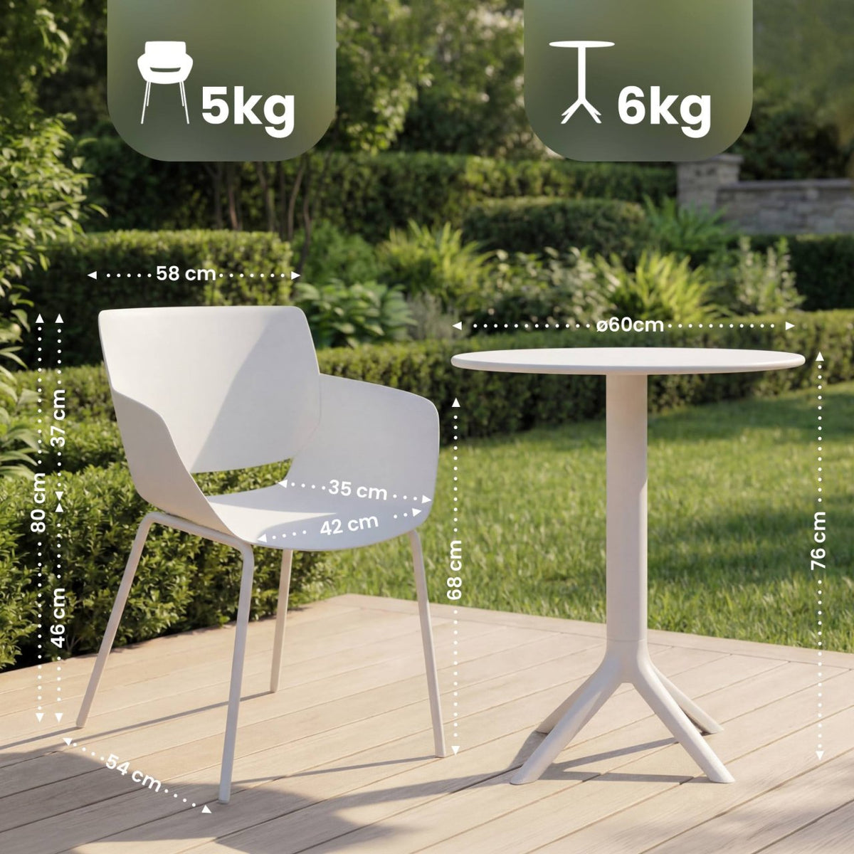 Tuinmeubelset Siora met 2 stoelen wit weiß