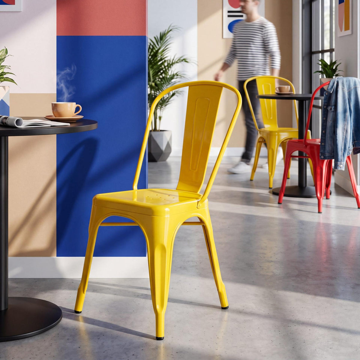 Set van 4 stapelstoelen Benedikt geel gelb
