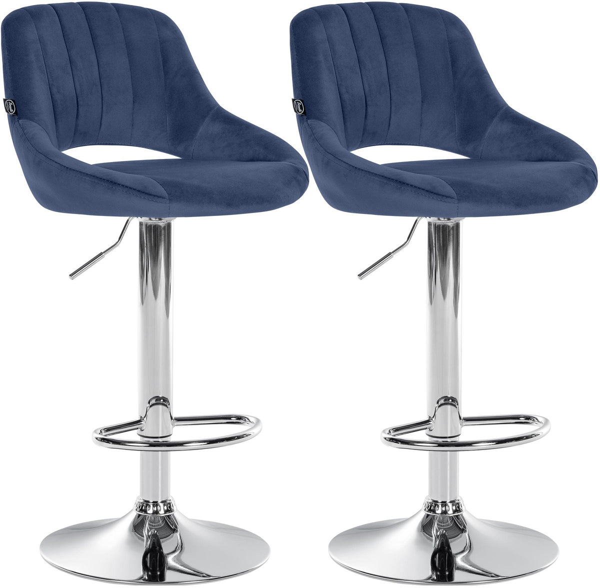 Set van 2 Barkrukken Milet Fluweel blauw,Metaal in chroomoptiek blau